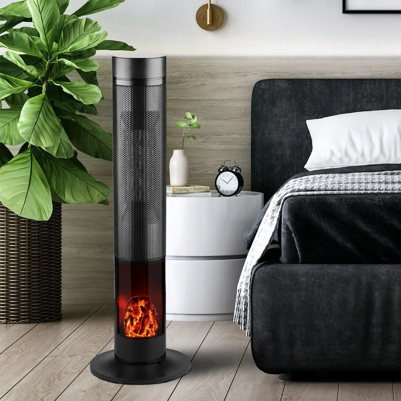 A tubular-shaped black electric fireplace