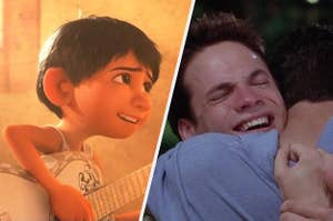 Coco Remember Me scene side by side Landon crying in a walk to remember