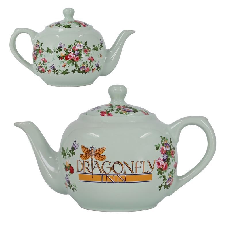 the tea pot that reads dragonfly inn