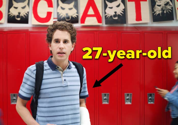 Ben Platt in Dear Evan Hanson standing in front of school lockers