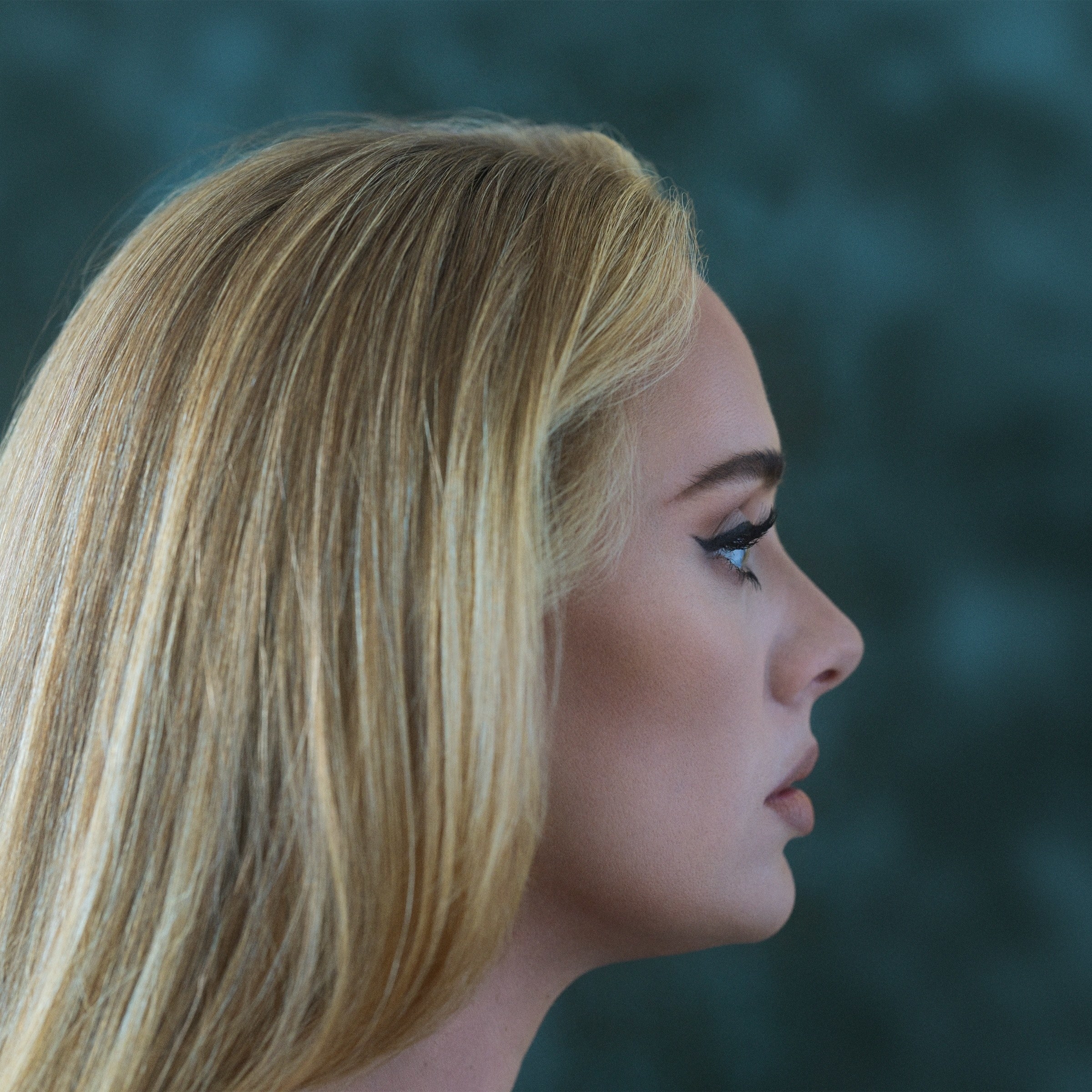The cover of adele's newest album which shows her face in side profile