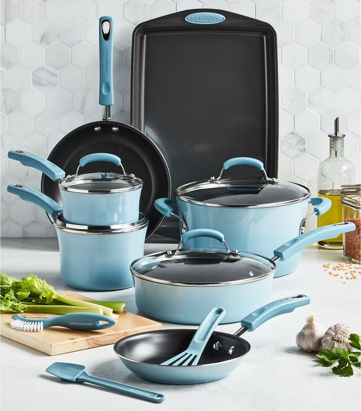 The light blue cookware set