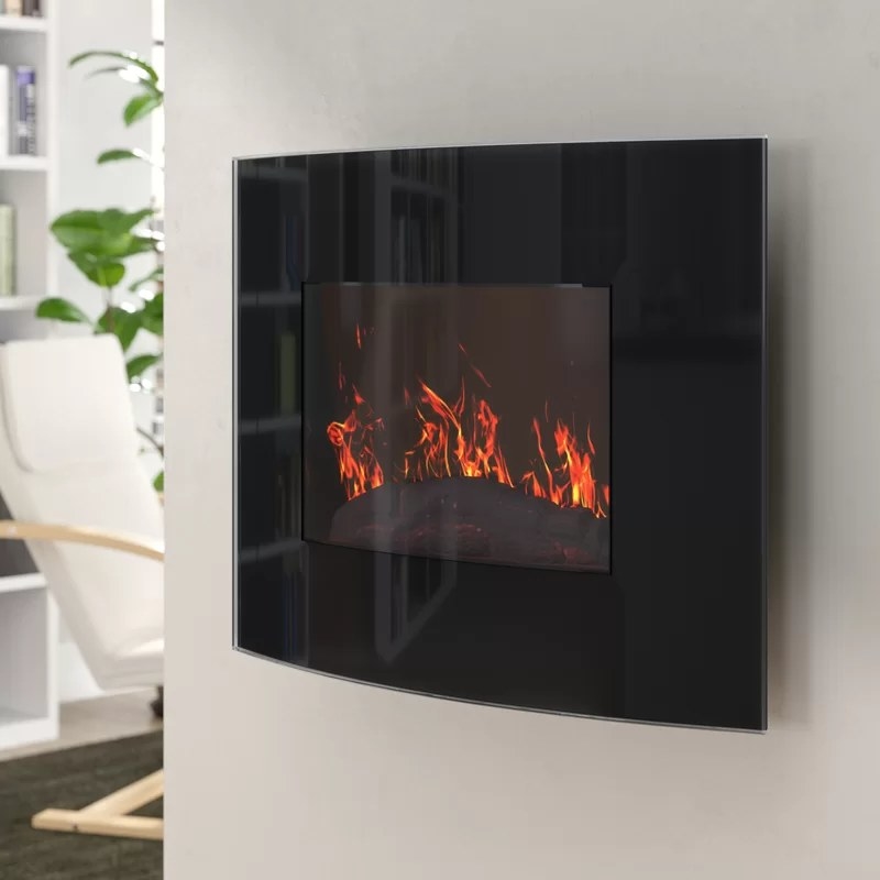 A black wall-mounted electric fireplace