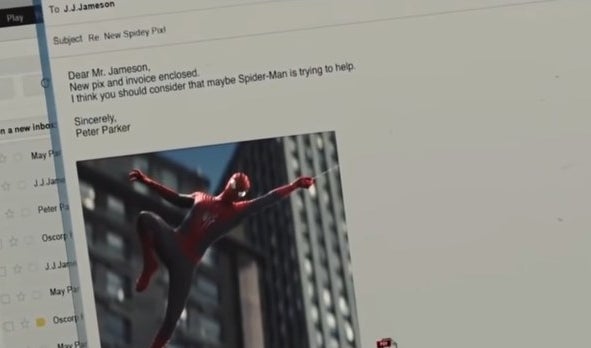 A shot of Peter sending a photo of himself as Spider-Man to J. Jonah Jameson in &quot;The Amazing Spider-Man 2&quot;