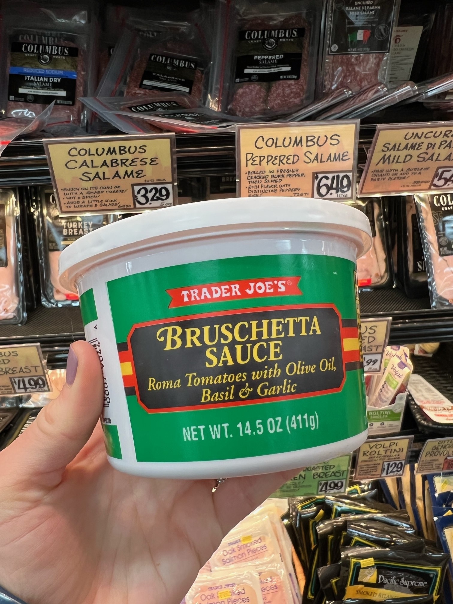 A tub of bruschetta sauce.