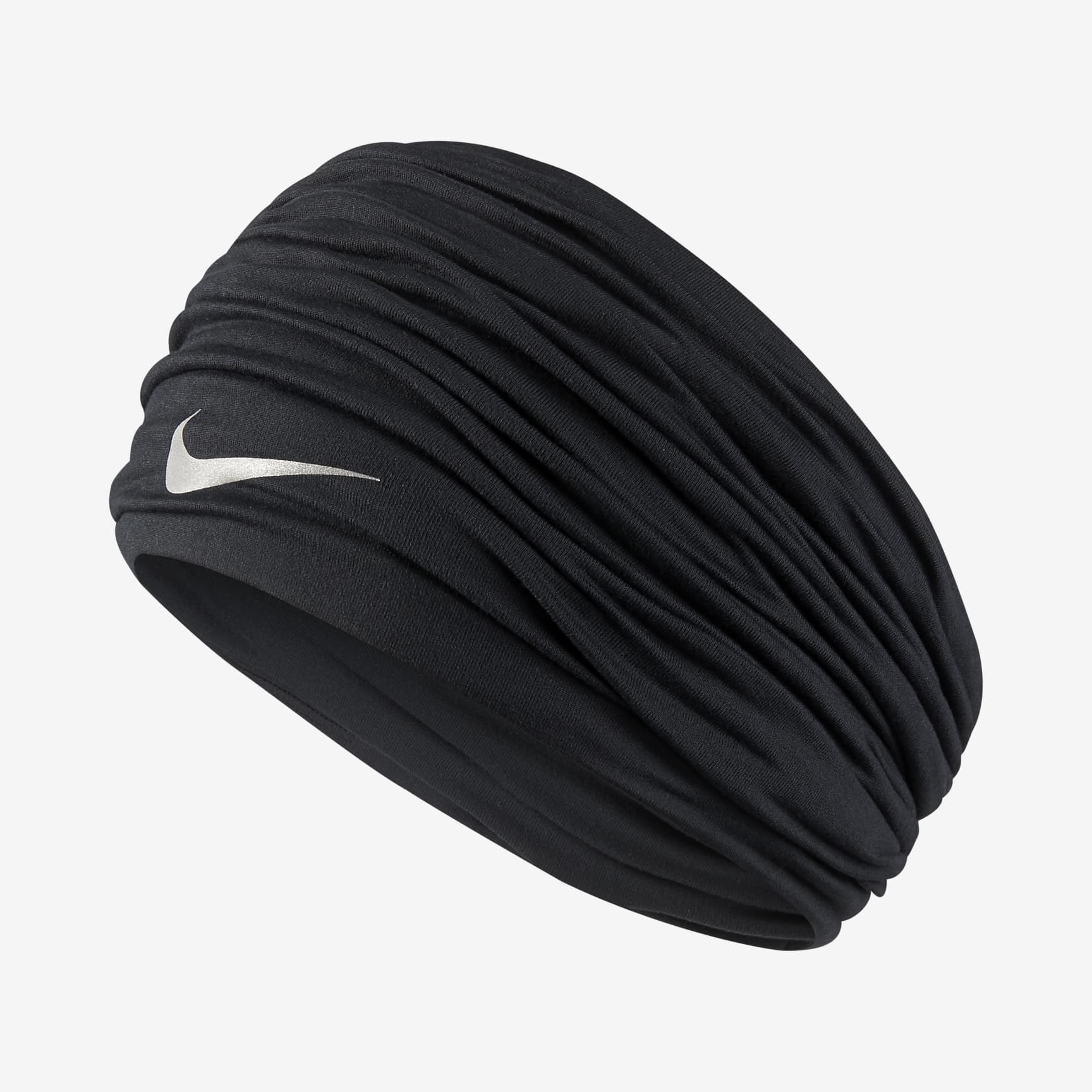 the headband in black with a white nike swoosh