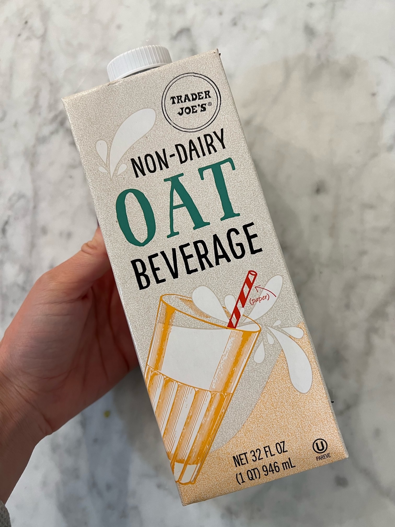 A carton of oat milk.