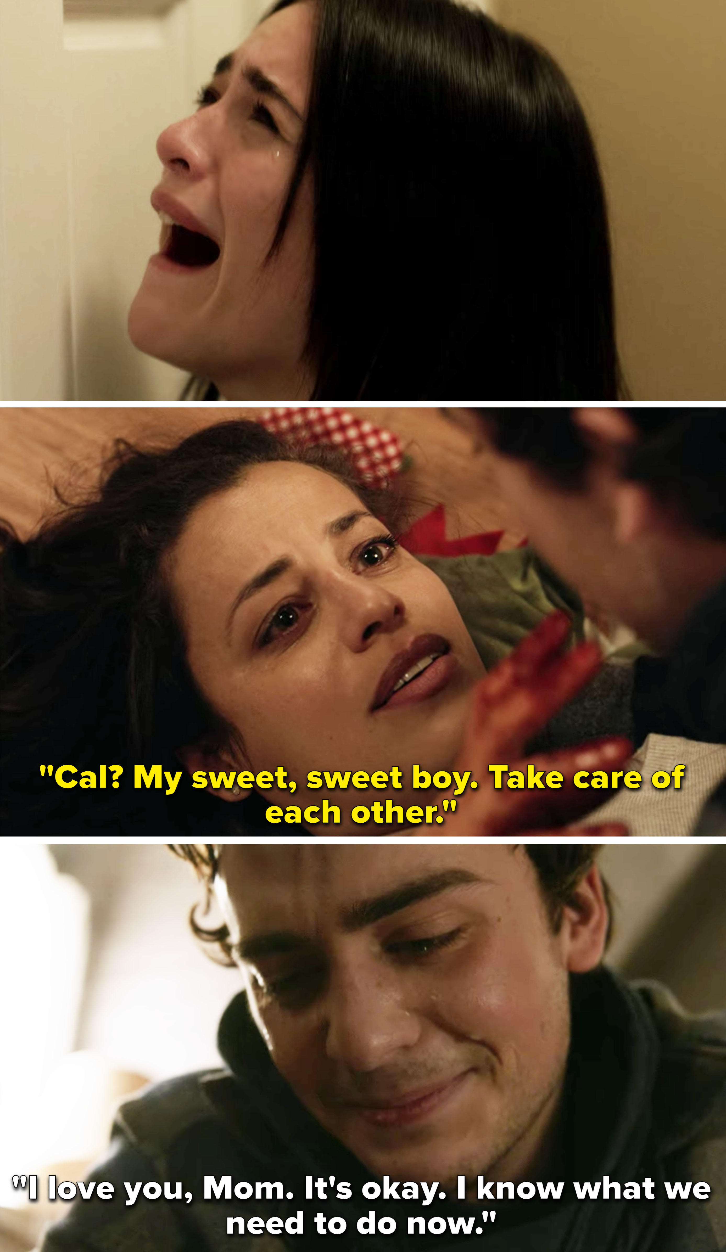 Grace telling an adult Cal to take care of everyone, and Cal saying he loves her