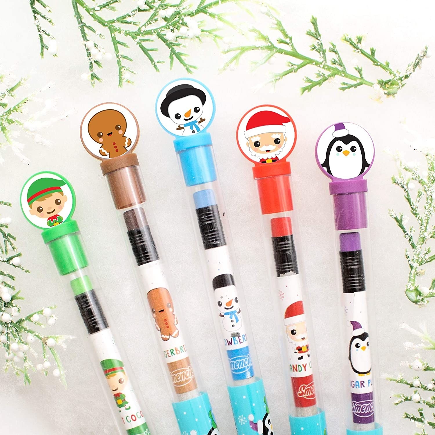 The pencils in Christmas character themes