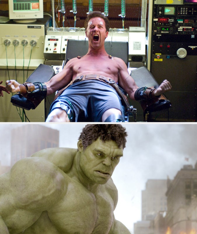 Bruce Banner being injected with serum in &quot;The Incredible Hulk&quot; and the Hulk in &quot;The Avengers&quot;
