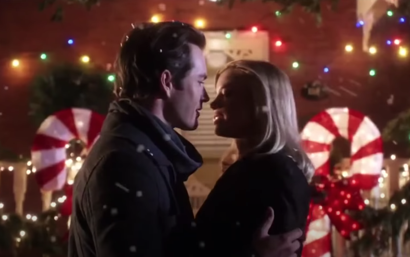 A couple about to kiss in &quot;12 Dates of Christmas&quot;