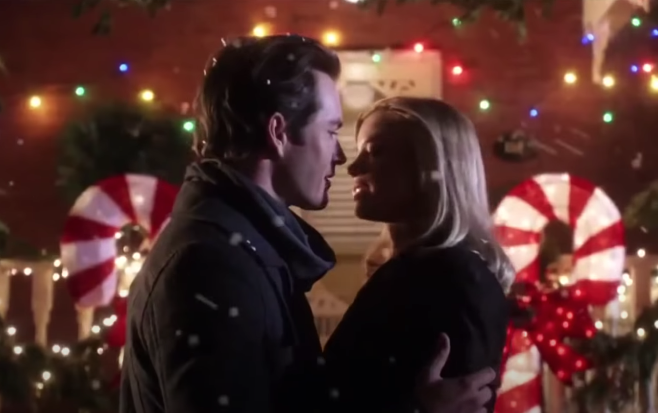 A couple about to kiss in &quot;12 Dates of Christmas&quot;