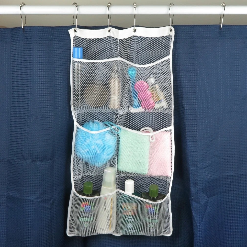 a hanging shower caddy