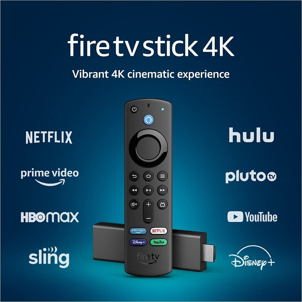 The fire stick and its port, surrounded by logos for top streaming services