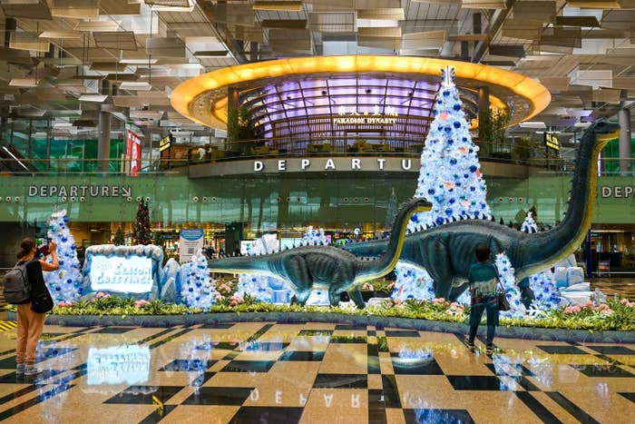 Christmas decorations at the departure hall at Changi International Airport