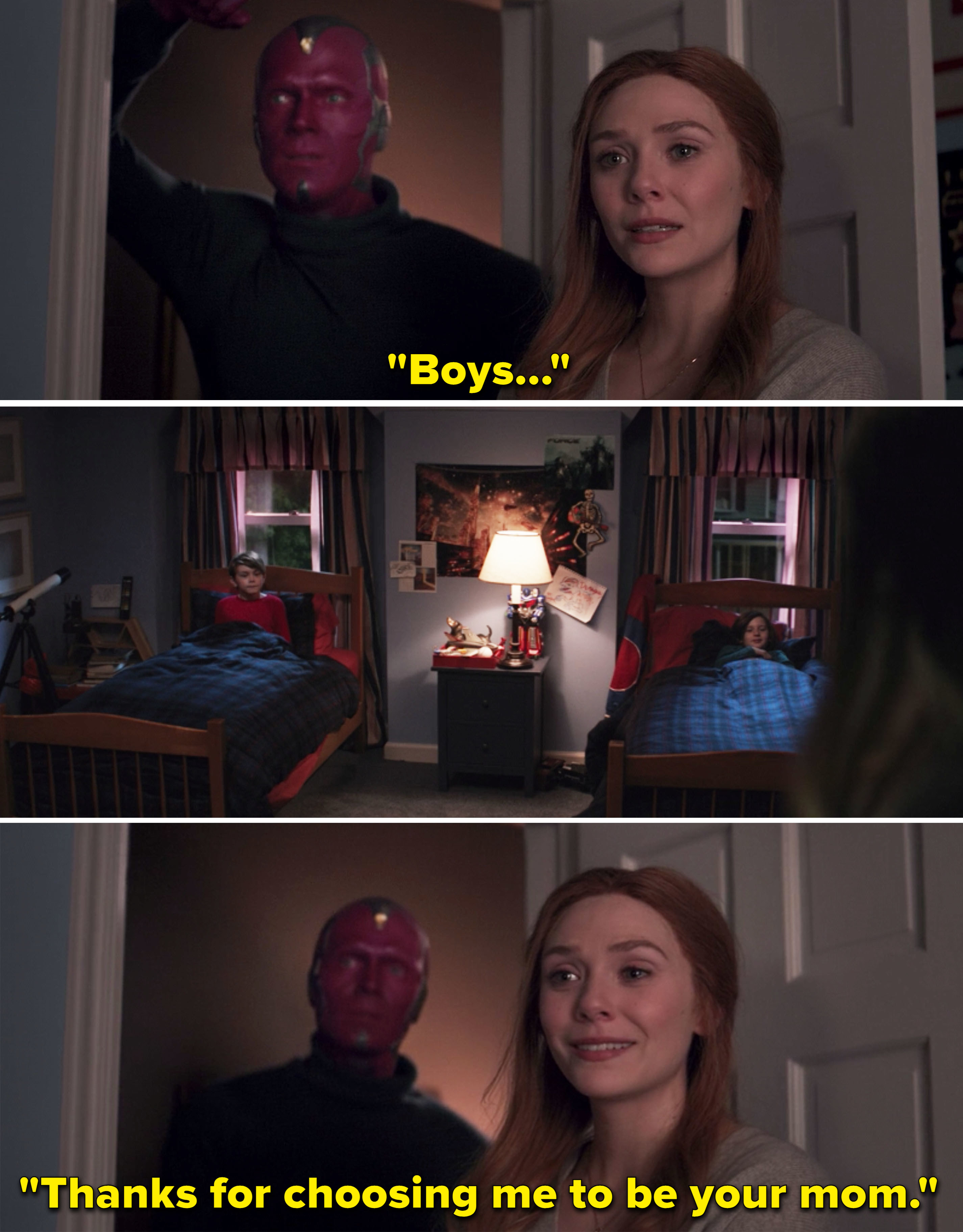 Wanda saying, &quot;Boys, thanks for choosing me to be your mom&quot;