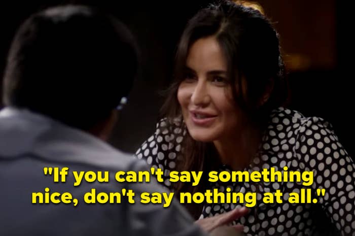 Katrina having a conversation with someone saying, &quot;if you can&#x27;t say something nice, don&#x27;t say nothing at all&quot;