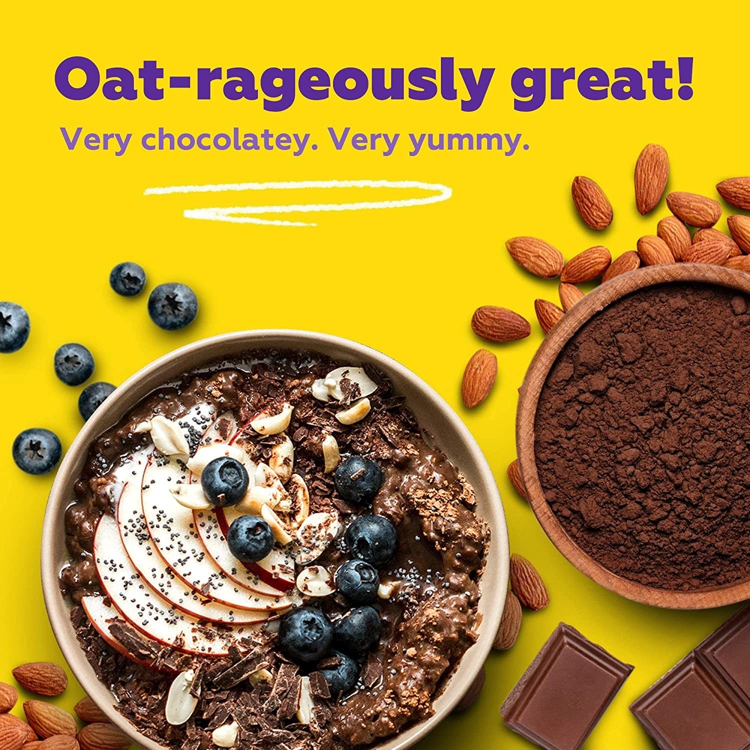 A bowl with chocolate oats in it next to cocoa in a bowl