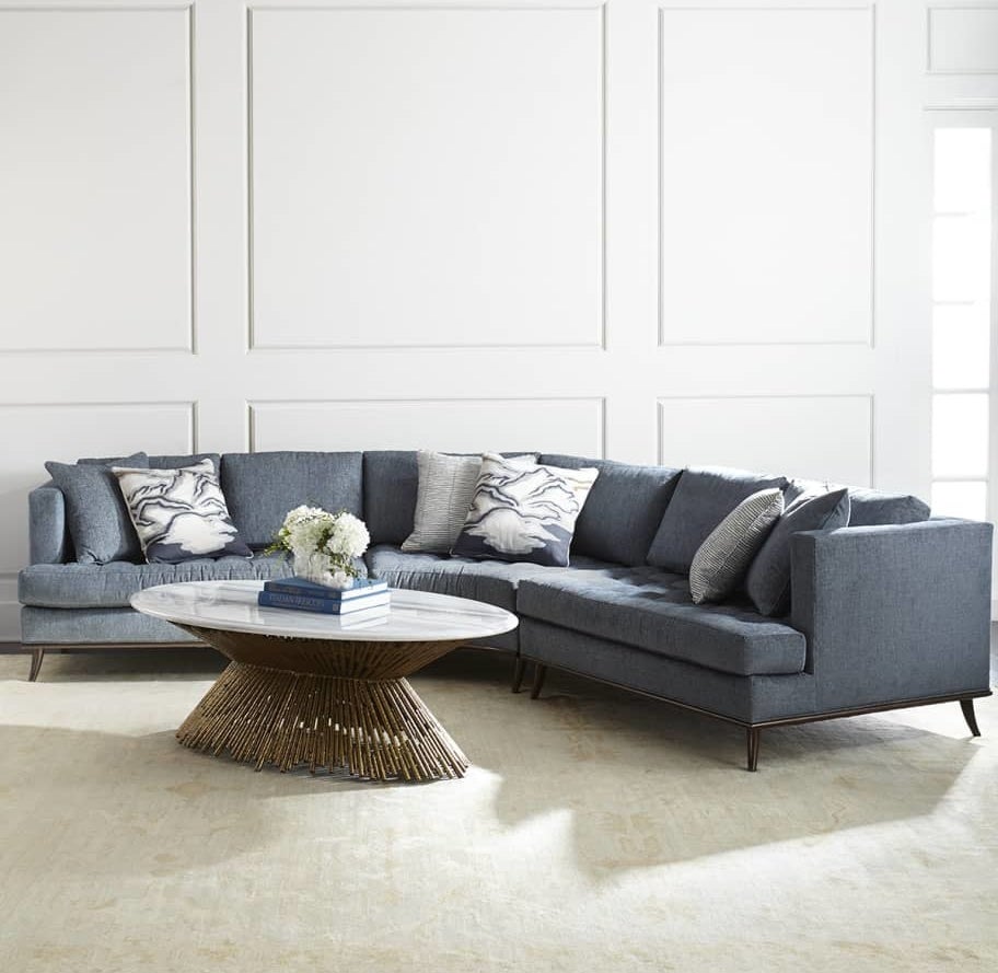Bluish gray curved sectional sofa
