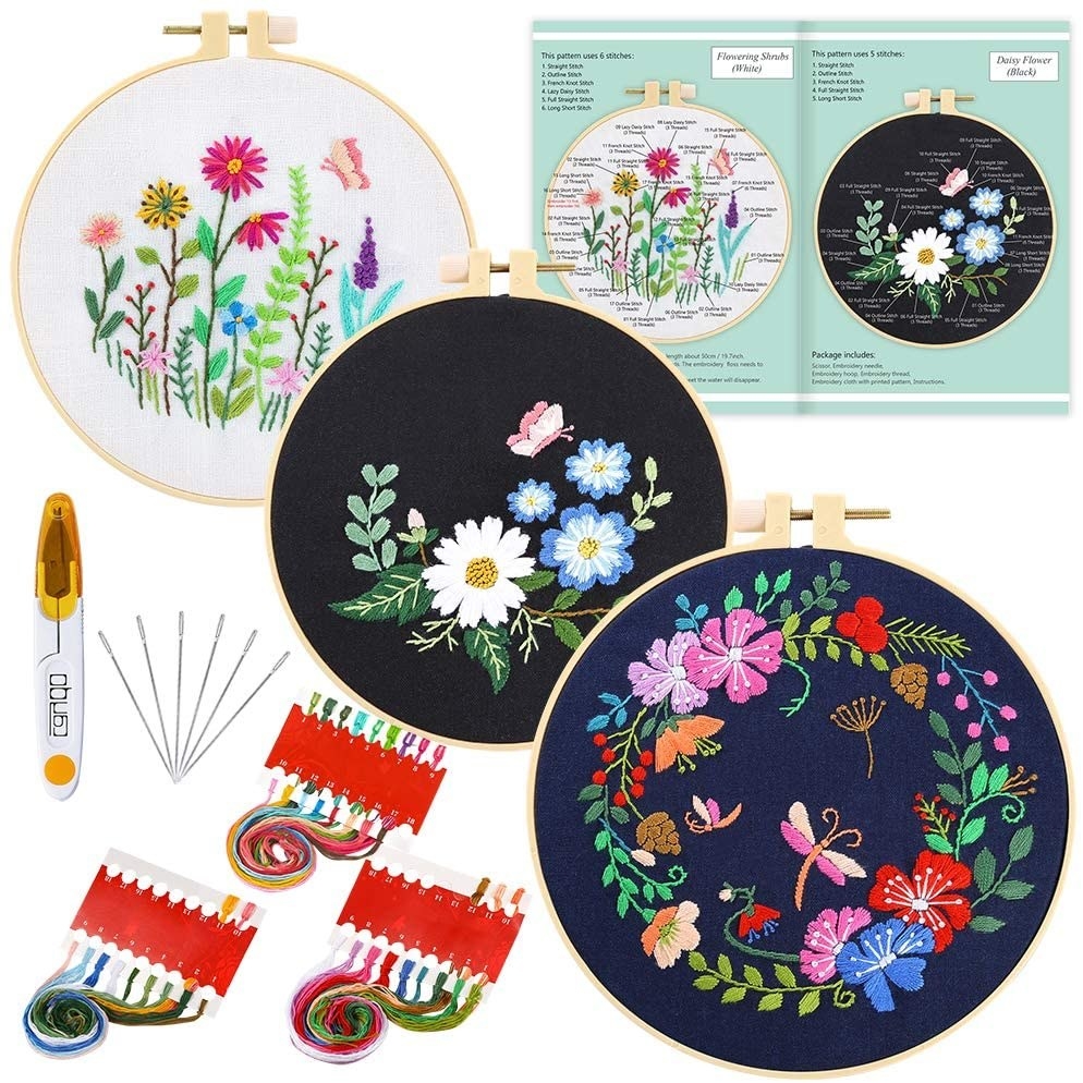 A few of the available embroidery patterns available - this particular three-pack focuses on flowers and butterflies.