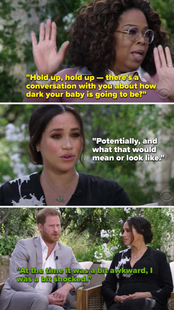 Meghan and Harry telling Oprah about the racism their unborn son faced