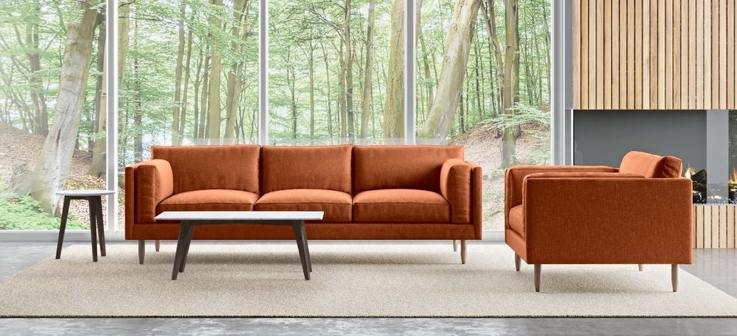 two orange sofas