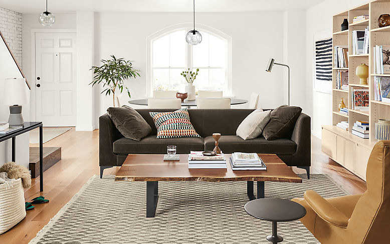 Black sofa in a living room