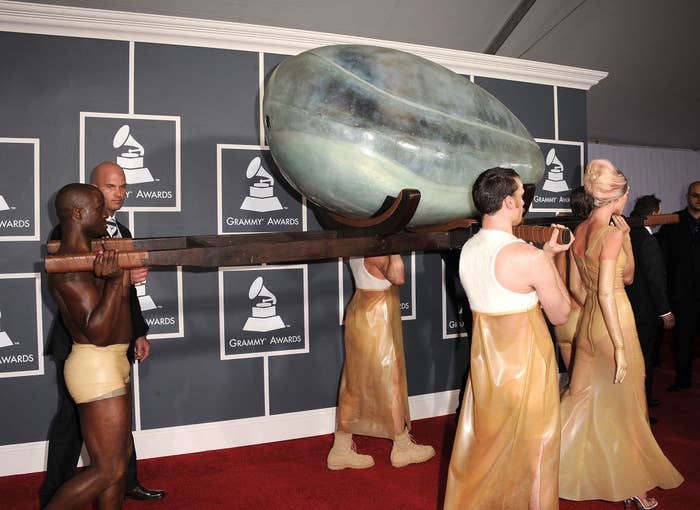 Lady Gaga in an egg on the red carpet