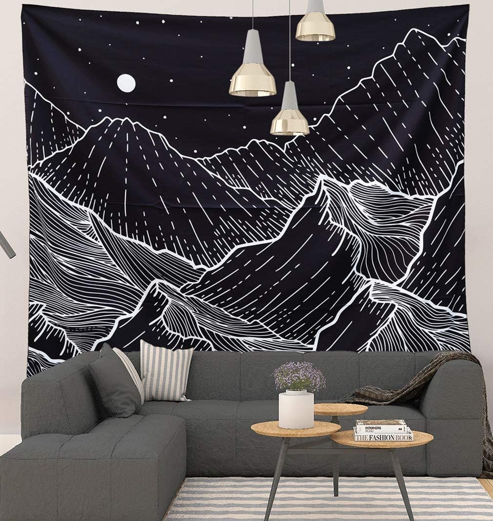 Tapiz con diseño de montaña, luna y estrellas para colgar en la pared