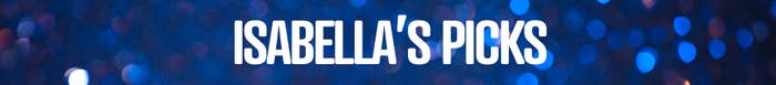 blue sparkle background that says Isabella's Picks