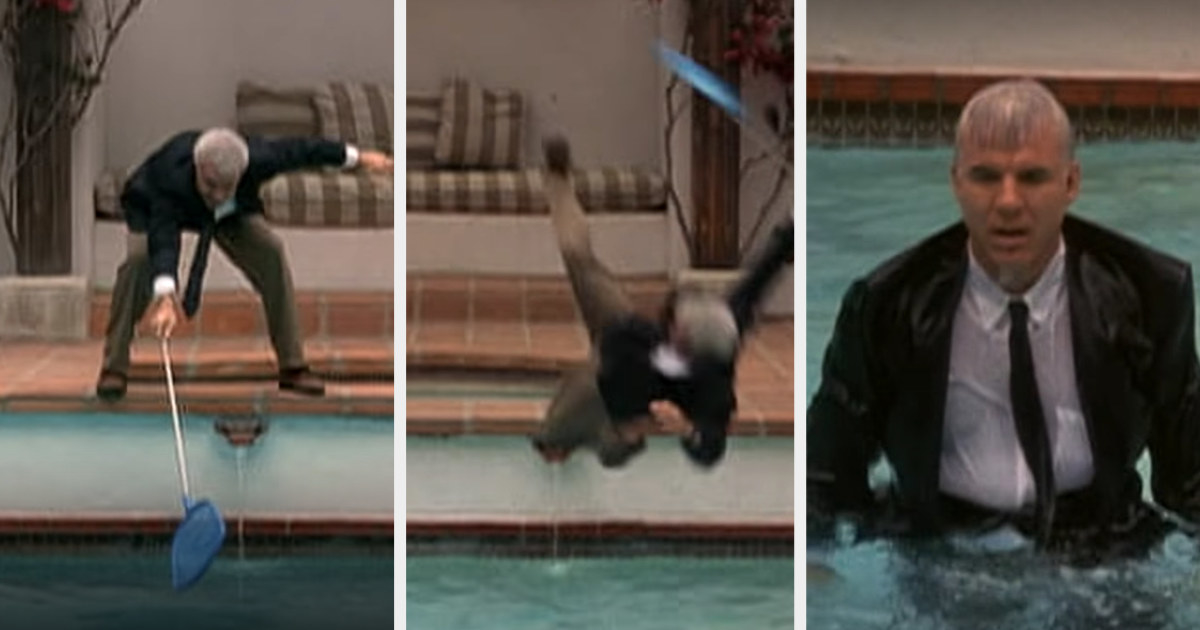George falls into his daughter's in-law's pool while trying to retrieve a bankbook he was snooping through in their home