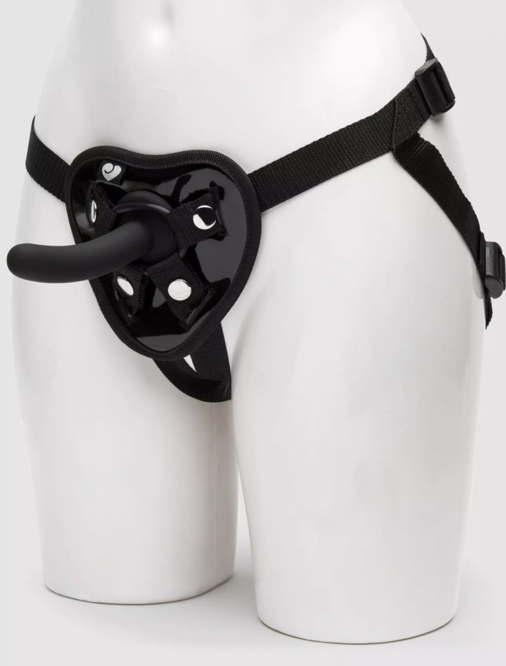 The black harness with pegging dildo