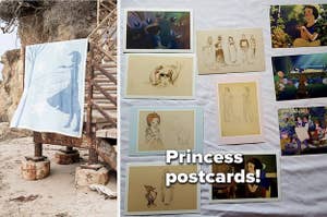 left image: frozen blanket, right image: princess postcards