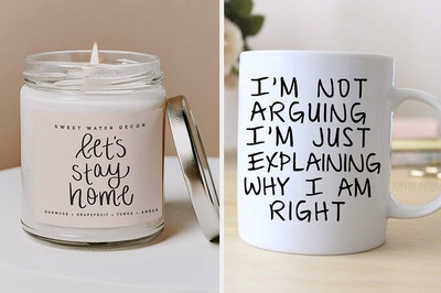 a candle and a mug