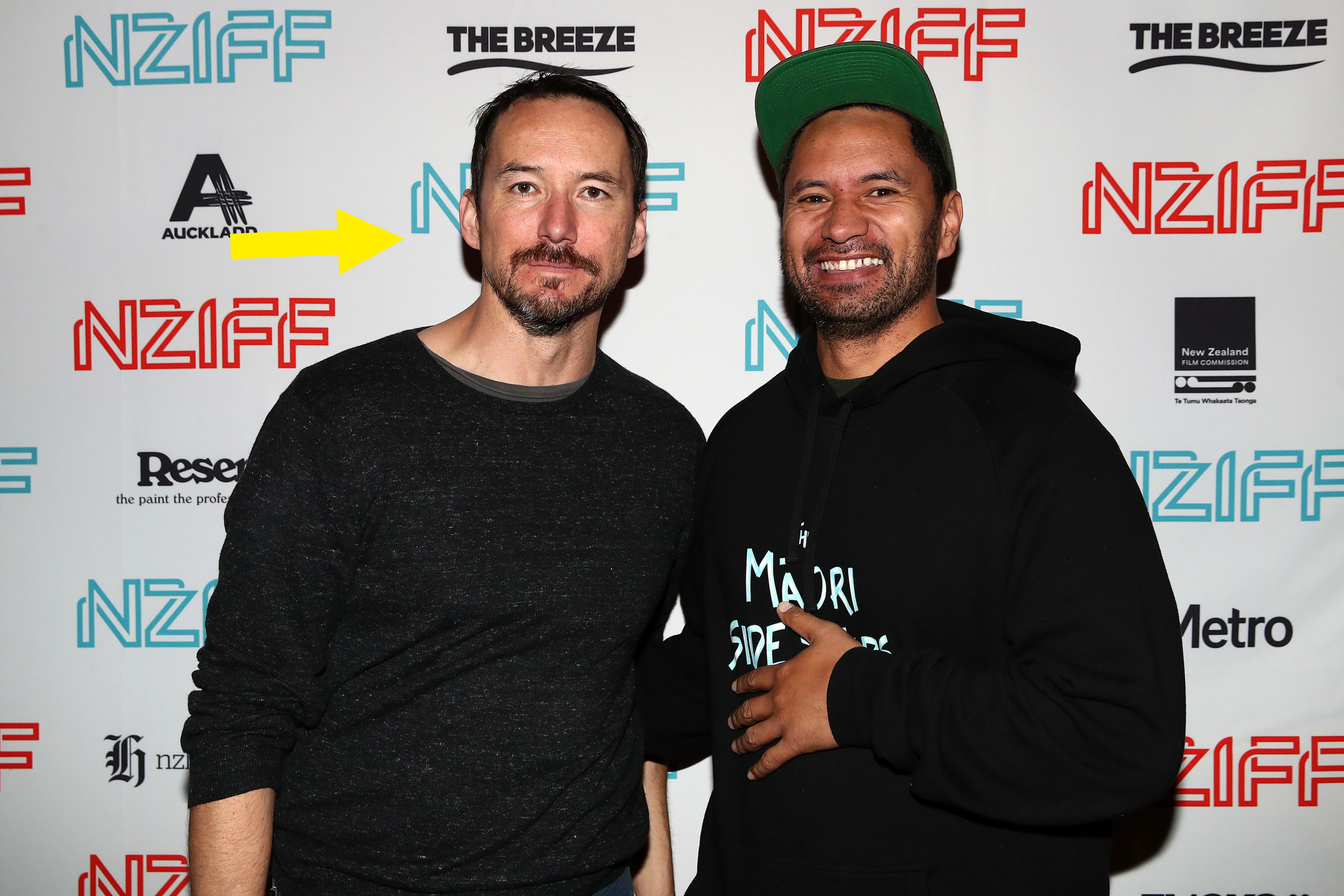 Actors Cohen Holloway (L) and Jarod Rawiri (R) attend the Bellbird New Zealand Premiere