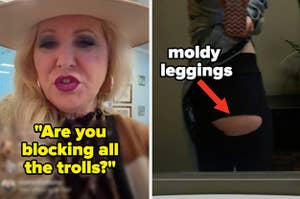 deanne stidham asking "are you blocking all the trolls" and a pair of moldy leggings