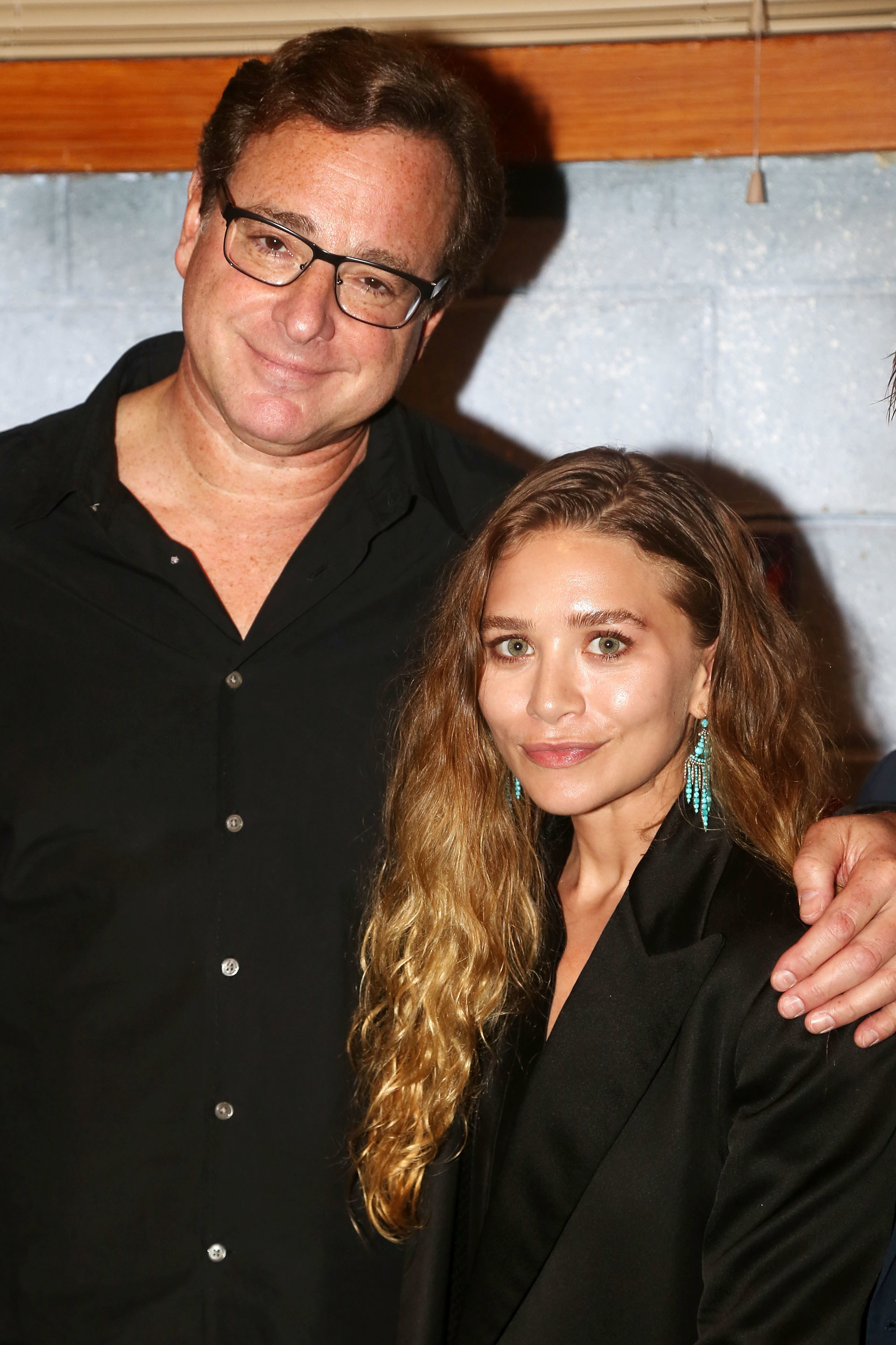Bob Saget and Ashley Olsen pose backstage during a performance of the Broadway play &quot;Hand To God&quot;