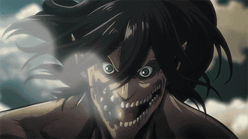Eren in his titan form throwing a punch