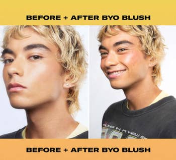 before and after of person wearing blush