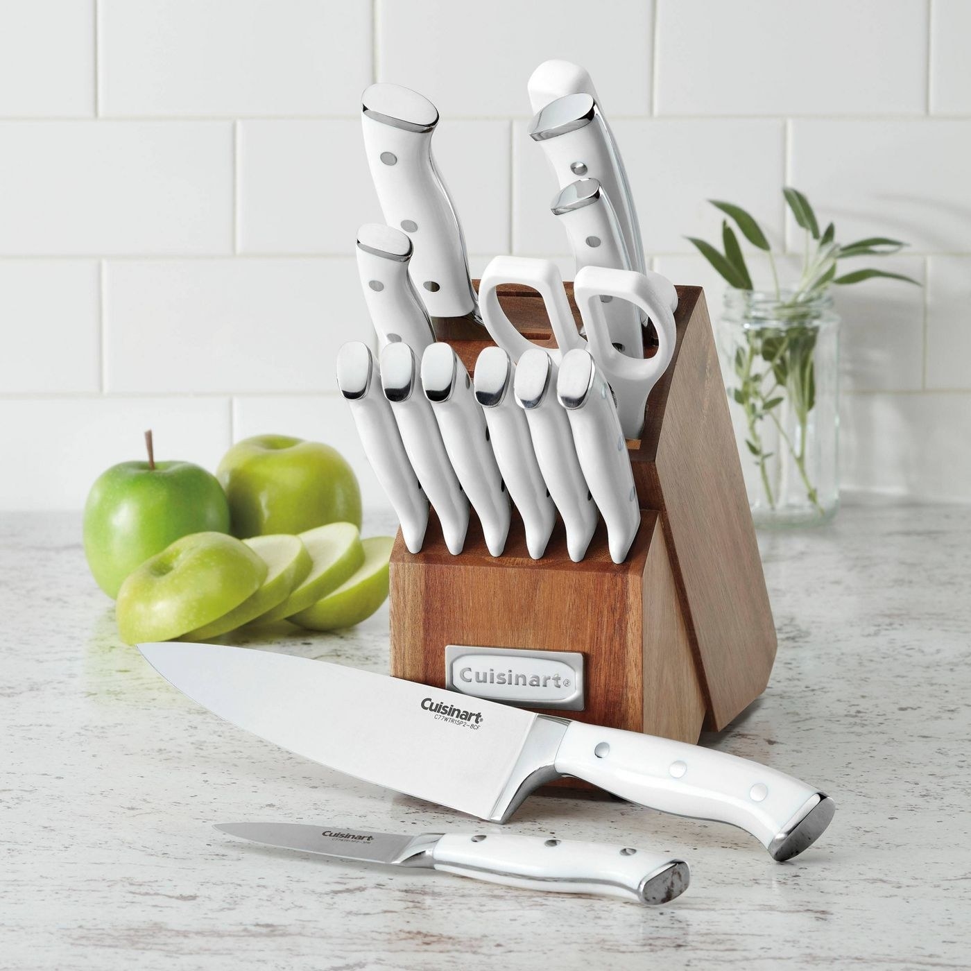 The knife set on a countertop