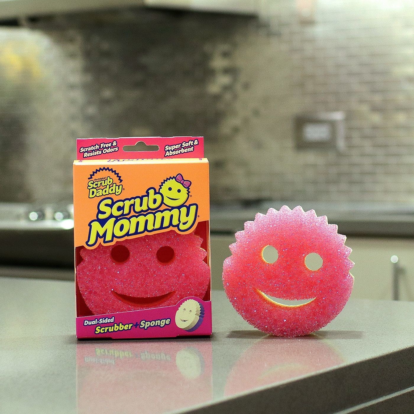 The Scrub Mommy sponge on a countertop