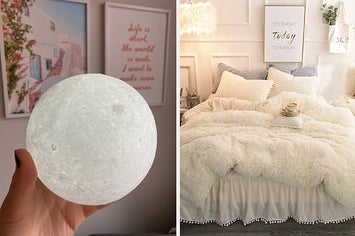 moon lamp and faux fur duvet 