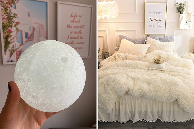 moon lamp and faux fur duvet