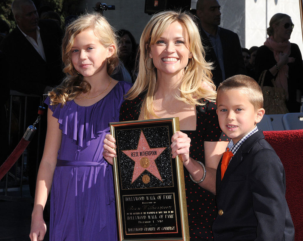 reese and daughter and son at her walk of fame ceremony