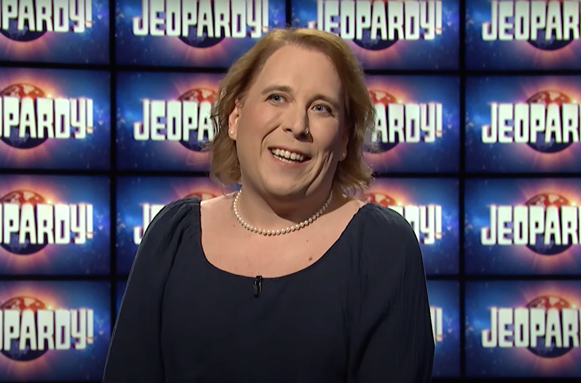 Amy Schneider on the set of Jeopardy