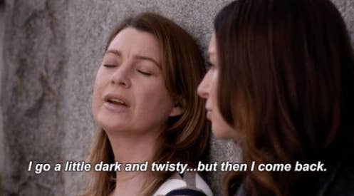 Meredith telling Amelia she goes &quot;dark and twisty&quot; but then she comes back