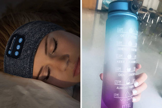 sleep headphones and water bottle
