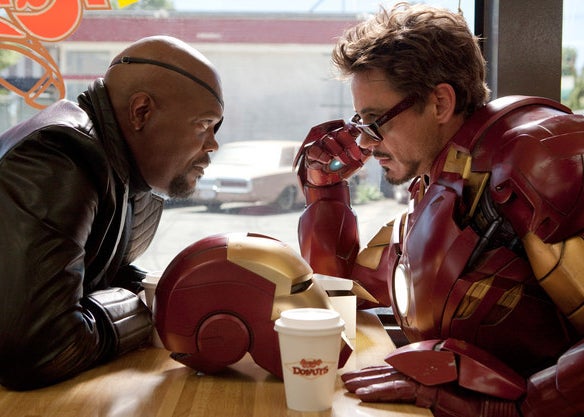Nick Fury sitting across from Tony Stark