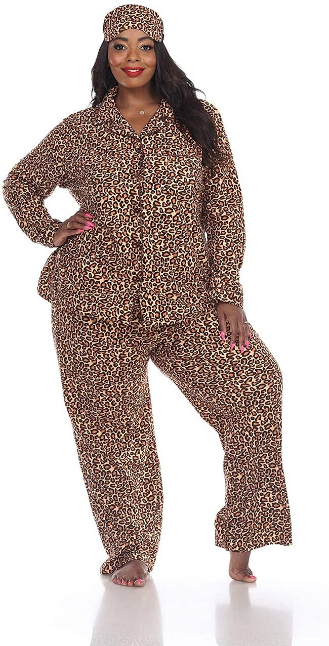 model wearing the leopard print pajama set