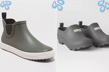 Green and white Chelsea-inspired boot, clog-shaped gray rubber boots